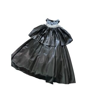 VTG 1980s Gunne Sax Black & White Strapless Dress Gown Big Bow Goth Size 3 Rare